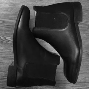 Black leather boots for men